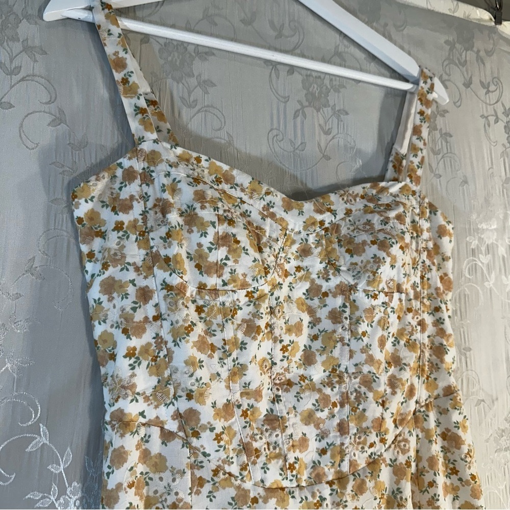 Moon River Cream Yellow Floral Print Lace Corset Midi Dress Small Brunch Girly - Picture 8 of 15